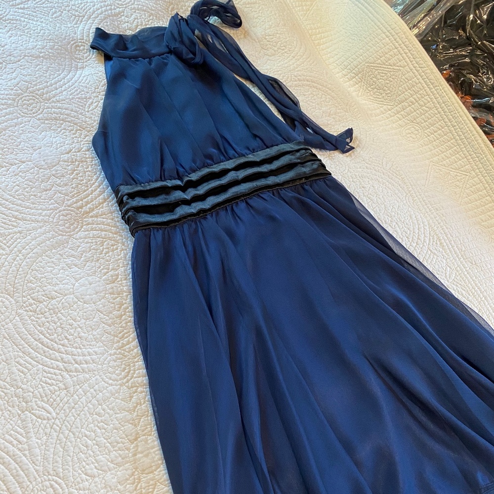 Navy Chiffon Halter neck Cocktail Dress